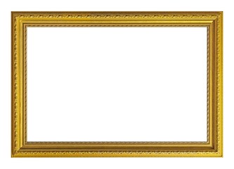 Golden frame for paintings, mirrors or photo isolated on white background
