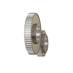 Two metal gears on a white background, isolate. 3D rendering of excellent quality in high resolution. It can be enlarged and used as a background or texture.