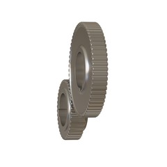 Two metal gears on a white background, isolate. 3D rendering of excellent quality in high resolution. It can be enlarged and used as a background or texture.