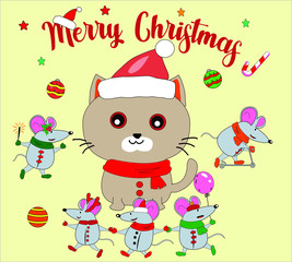 2020 Chinese New Year of the Rat. Dedicated to the year of the mouse. Funny mice and cat in different situations. For design and cards.