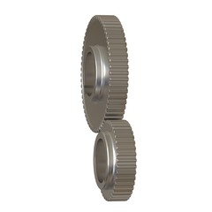 Two metal gears on a white background, isolate. 3D rendering of excellent quality in high resolution. It can be enlarged and used as a background or texture.