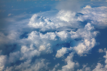 flying between the clouds ,view from airplane window