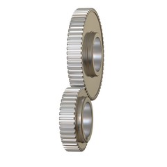 Two metal gears on a white background, isolate. 3D rendering of excellent quality in high resolution. It can be enlarged and used as a background or texture.