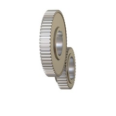 Two metal gears on a white background, isolate. 3D rendering of excellent quality in high resolution. It can be enlarged and used as a background or texture.
