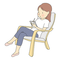 Vector illustration of woman playing digital tablet with stylus pen. Freelancer working on touch screen device. Modern office, co-working space, work from home concept. Cartoon character drawing.