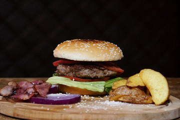 ready-made burger on a dark background  