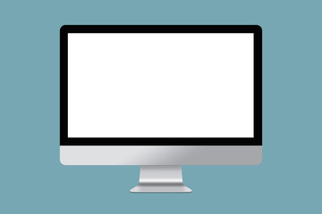 blank screen computer display isolated on blue background with clipping path