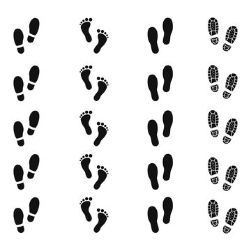 Human footprints of shoes trail set design
