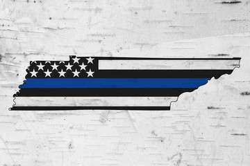 American thin blue line flag on map of Tennessee