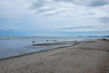 Fototapeta na wymiar Blue beach with low water