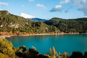 Calm lake near mountains in nature