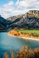 Calm lake near mountains in nature