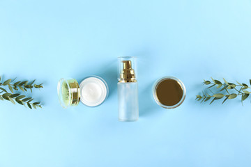 Moisturizing care skincare face cream for healing complicated troubled skin type in an open jar...