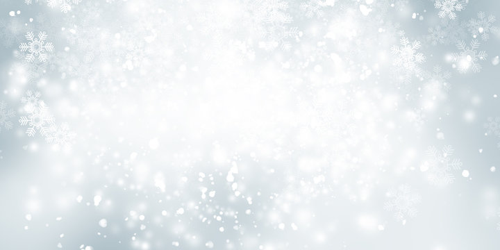 white and grey snows blurred abstract background. bokeh christmas blurred beautiful shiny Christmas lights