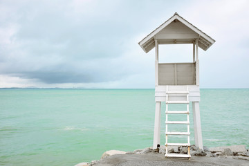 The wooden hut stand on the beach at sea