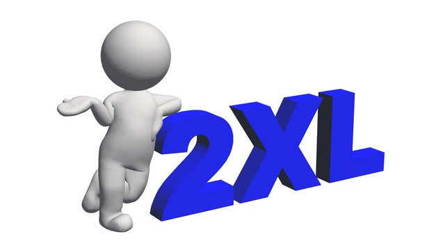 label size collection - 2XL sign blue with 3D people - isolated on white background - 3D illustration