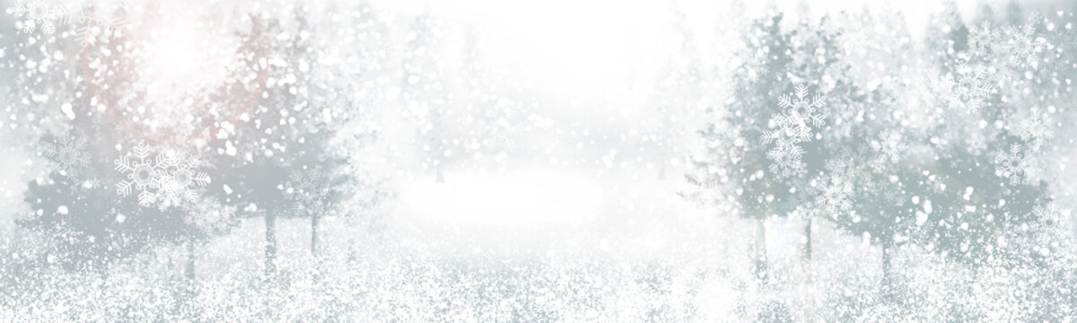 white snow blur abstract background. Bokeh Christmas blurred beautiful shiny Christmas lights.