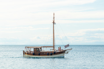 Boat arriving to harbour in Piran