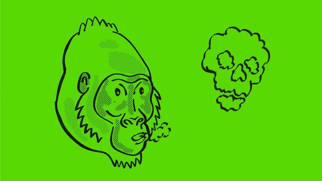 Gorilla Blowing Smoke Skull Drawing 2D Animation