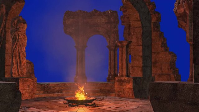  3D rendering on chroma key background of a ritual brazier in an ancient temple