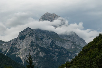 Mountain peak in clouds