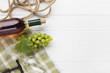 Wooden white background with wine