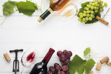 Food frame with red and white wine