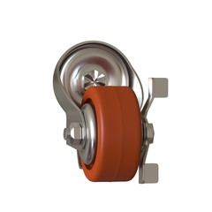 large metal industrial wheel with rubber tire, isolated on white background. 3D rendering of excellent quality in high resolution. It can be enlarged and used as a background or texture.