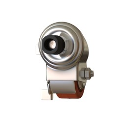 large metal industrial wheel with rubber tire, isolated on white background. 3D rendering of excellent quality in high resolution. It can be enlarged and used as a background or texture.