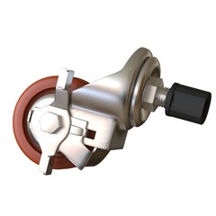 large metal industrial wheel with rubber tire, isolated on white background. 3D rendering of excellent quality in high resolution. It can be enlarged and used as a background or texture.