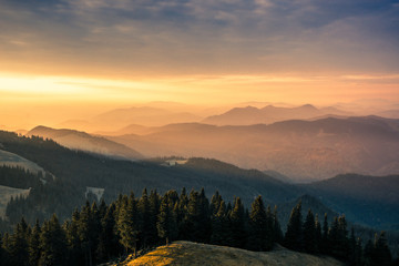 Naklejka na ściany i meble The Carpathians Rarau Mountains Romania landscape springtime clouds sunrise beautiful view 