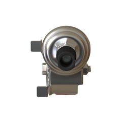 large metal industrial wheel with rubber tire, isolated on white background. 3D rendering of excellent quality in high resolution. It can be enlarged and used as a background or texture.