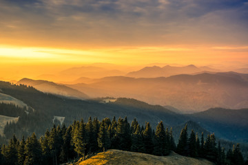 Fototapeta na wymiar The Carpathians Rarau Mountains Romania landscape springtime clouds sunrise beautiful view 