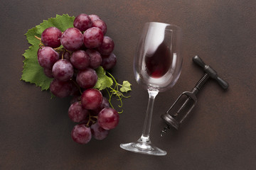 Artistic red wine with corkscrew
