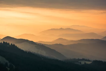 Printed roller blinds Morning with fog The Carpathians Rarau Mountains Romania landscape springtime clouds sunrise beautiful view 