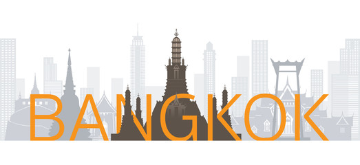 Fototapeta premium Bangkok, Thailand Skyline Landmarks with Text or Word