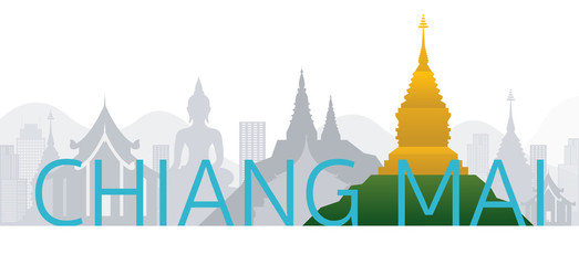 Chiang Mai, Thailand Skyline Landmarks with Text or Word