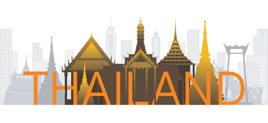 Thailand Skyline Landmarks with Text or Word