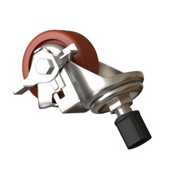 large metal industrial wheel with rubber tire, isolated on white background. 3D rendering of excellent quality in high resolution. It can be enlarged and used as a background or texture.