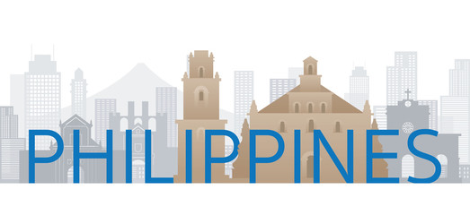 Fototapeta premium Philippines Skyline Landmarks with Text or Word