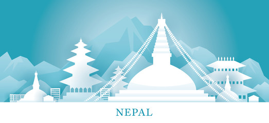Nepal Skyline Landmarks in Paper Cutting Style - obrazy, fototapety, plakaty