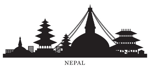 Nepal Skyline Landmarks Silhouette Background - obrazy, fototapety, plakaty