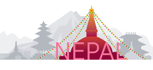 Nepal Skyline Landmarks with Text or Word