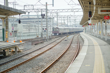 Train station at Arashiyama, a small, quiet, beautiful city in Kyoto Japan, 30 Jan 2019