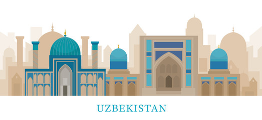 Uzbekistan Skyline Landmarks in Flat Style