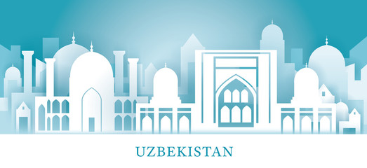 Uzbekistan Skyline Landmarks in Paper Cutting Style