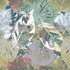 Multicolored dry foliage seamless pattern in delicate and pale colors. Texture.