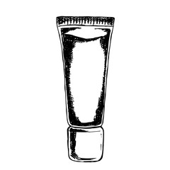 Vector hand drawn tube for cream, tooth paste, gel, sauce, paint, glue. Isolated on white background. Sketched mockup of cosmetic package.
