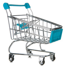 Empty small shopping cart on white background