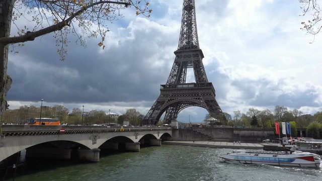 view of the Eiffel tower and Jena bridge across the river Seine, Paris